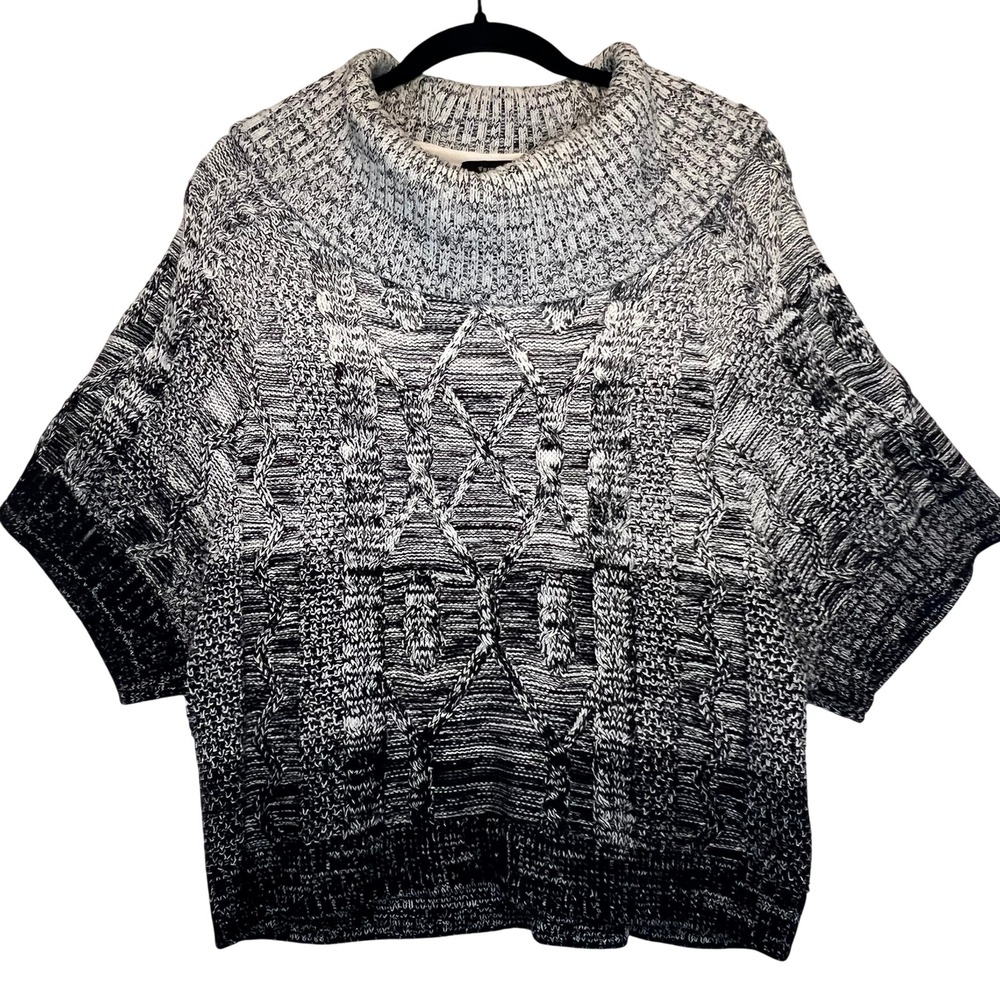 EUC White House Black Market Ombre Cable Knit Cowl Neck Short Sleeve Sweater XS